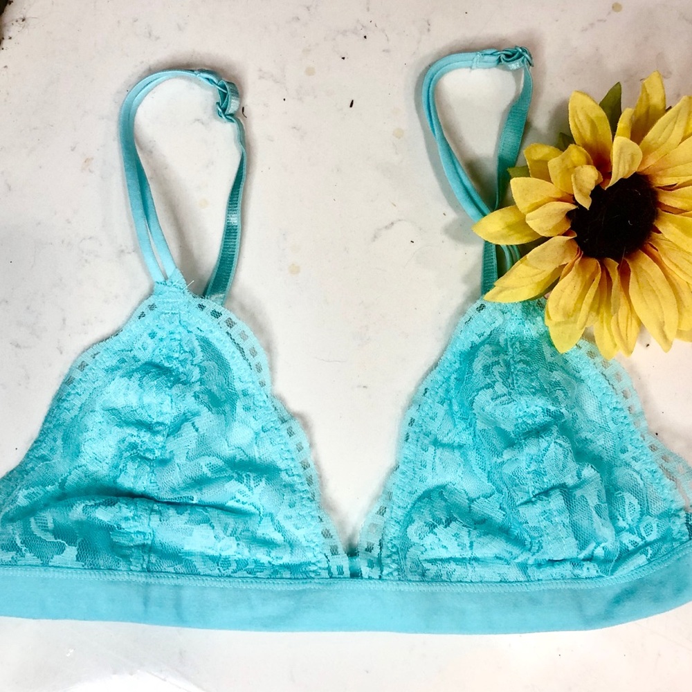 Turquoise blue lace bralette